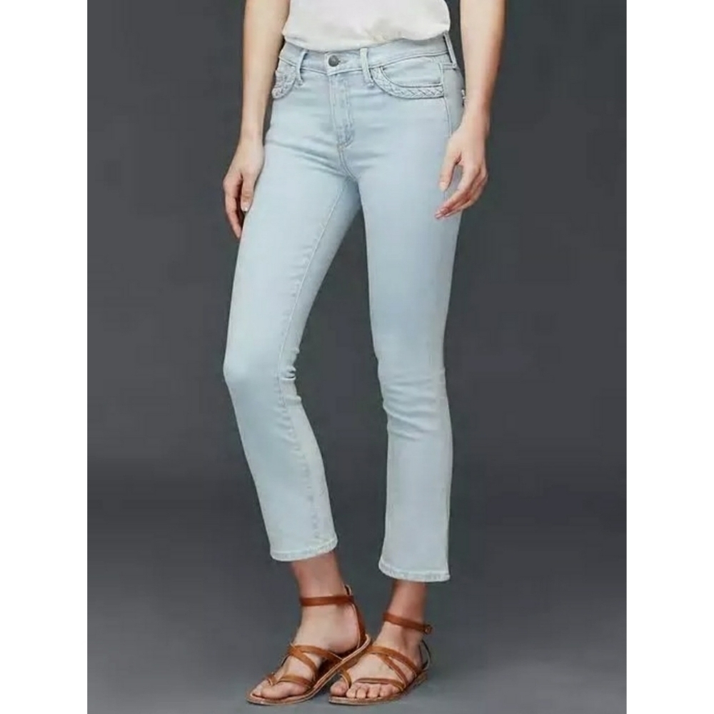 Gap Crop Kick Straight Braided Mid Rise Blue Denim Jeans Size 14 Womens